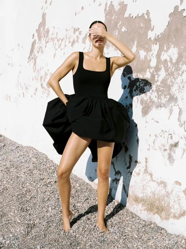 Black Knit and Cotton Dress made by Matteau