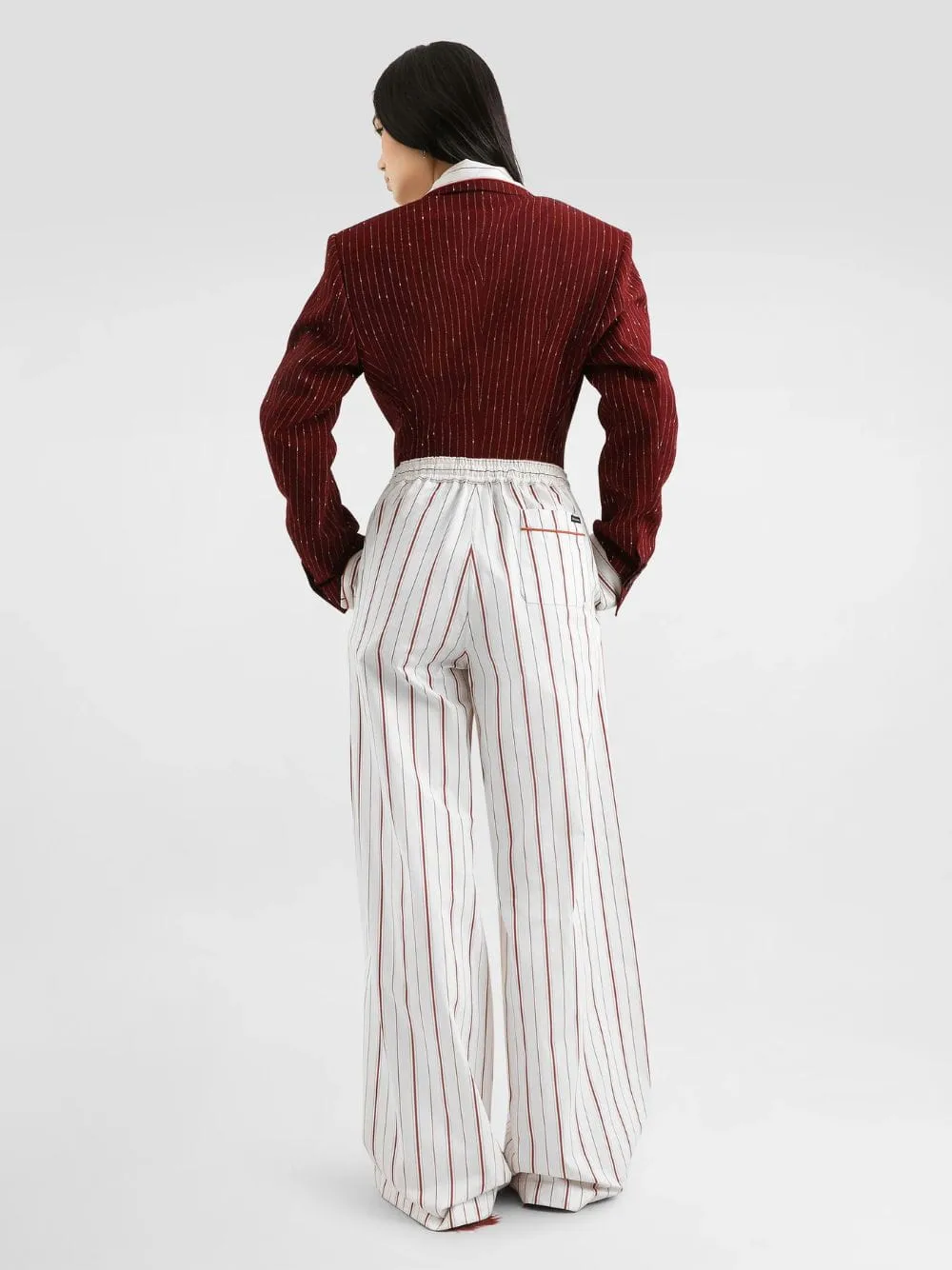 Red Striped Poplin Wide-Leg Trousers sold by Fashion Clinic product image thumbnail 3