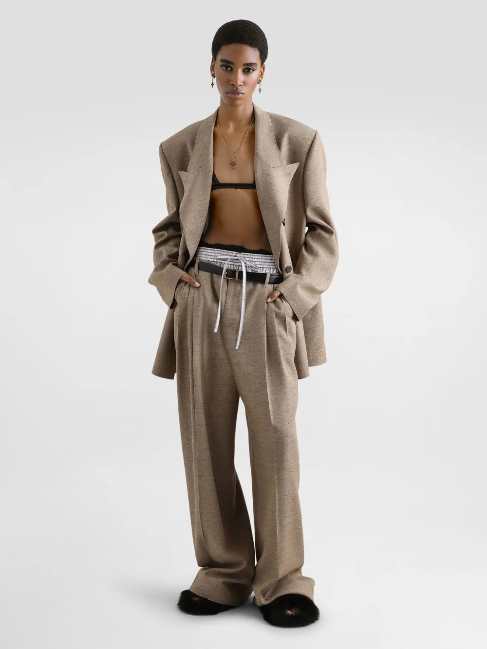 Brown Tweed-Effect Wide-Leg Trousers sold by Fashion Clinic product image thumbnail 2