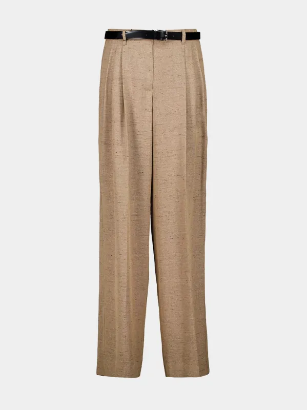Brown Tweed-Effect Wide-Leg Trousers made by Dolce & Gabanna