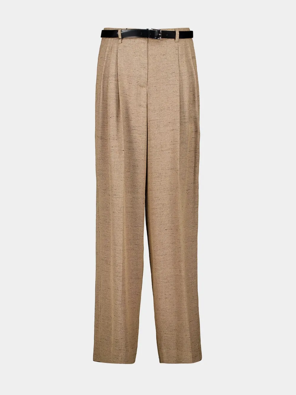 Brown Tweed-Effect Wide-Leg Trousers sold by Fashion Clinic
