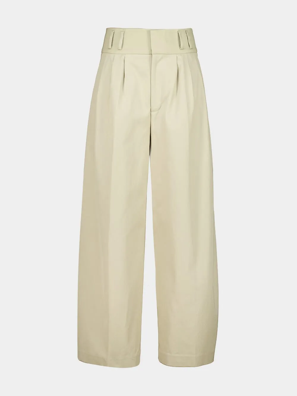 Beige Wide-Leg Cotton Trousers sold by Fashion Clinic
