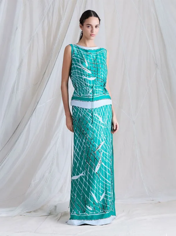 Green Fishnet Silk Maxi Skirt made by Altuzarra