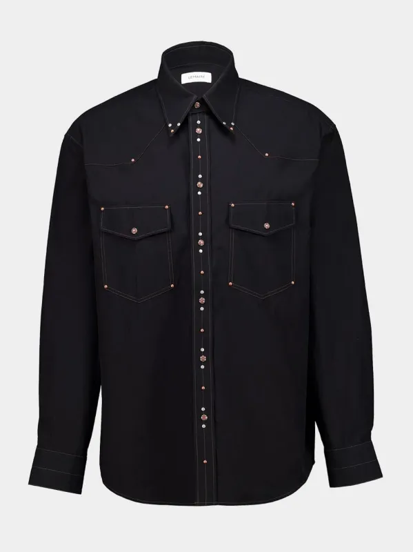 Black Crepe Cotton Studded Shirt made by Lemaire