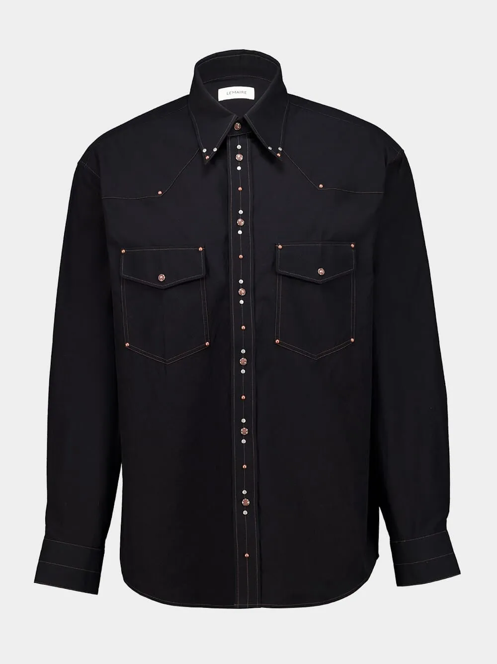 Black Crepe Cotton Studded Shirt sold by Fashion Clinic