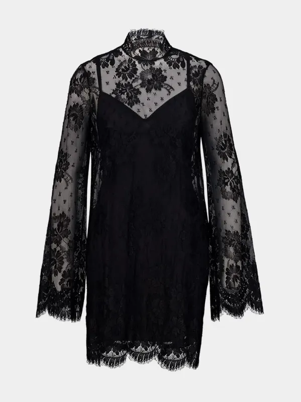 Black High Neck Lace Mini Dress made by Dolce & Gabanna