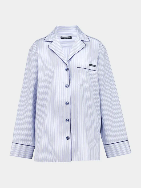 Blue Striped Vanity Cotton Silk Shirt made by Dolce & Gabanna