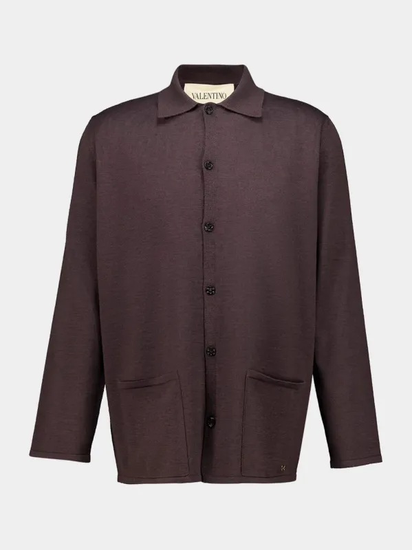 Maroon Brown Virgin Wool Cardigan made by Valentino Garavani