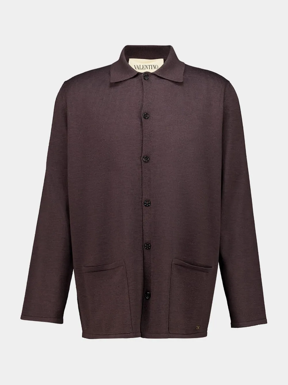 Maroon Brown Virgin Wool Cardigan sold by Fashion Clinic