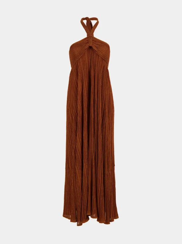 Metallic Tan Indra Halter Maxi Dress made by Zimmermann