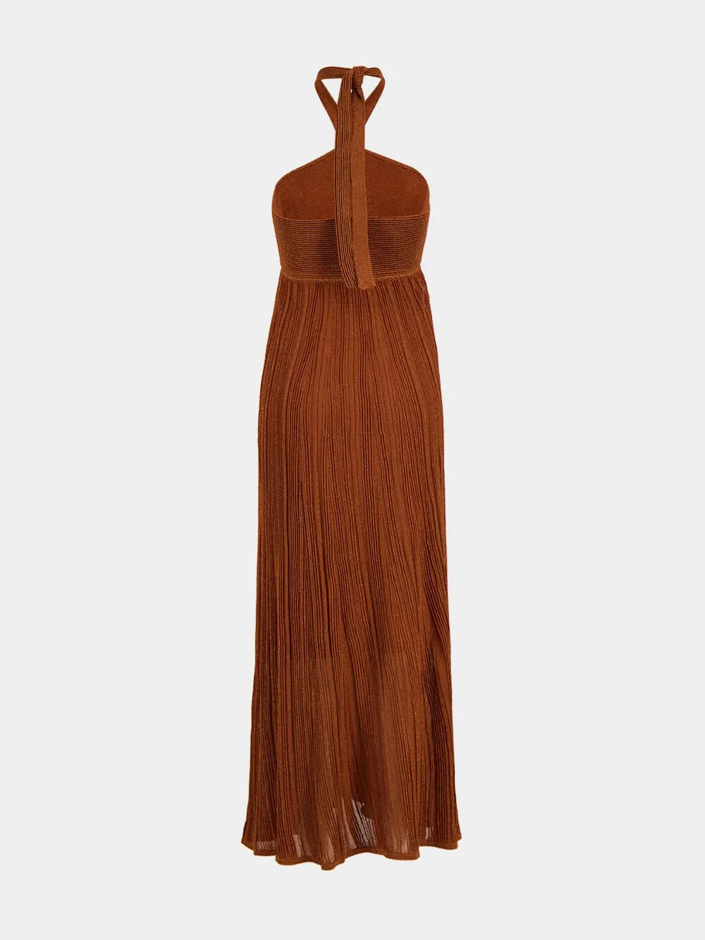 Metallic Tan Indra Halter Maxi Dress sold by Fashion Clinic product image thumbnail 2