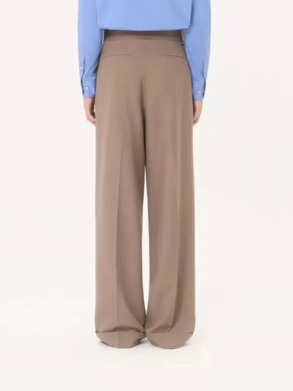 Beige Cuffed Natté Wool Trousers sold by Fashion Clinic product image thumbnail 4