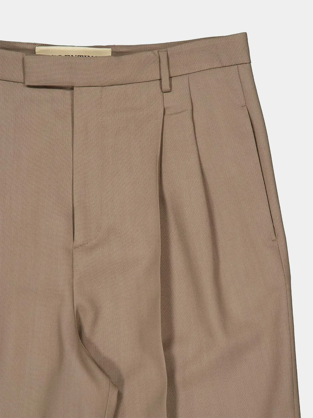 Beige Cuffed Natté Wool Trousers sold by Fashion Clinic product image thumbnail 5