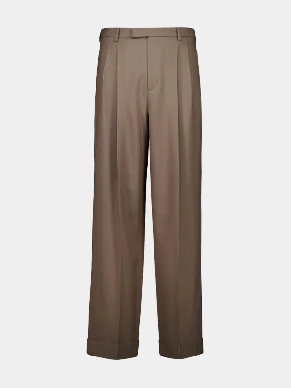 Beige Cuffed Natté Wool Trousers made by Valentino Garavani