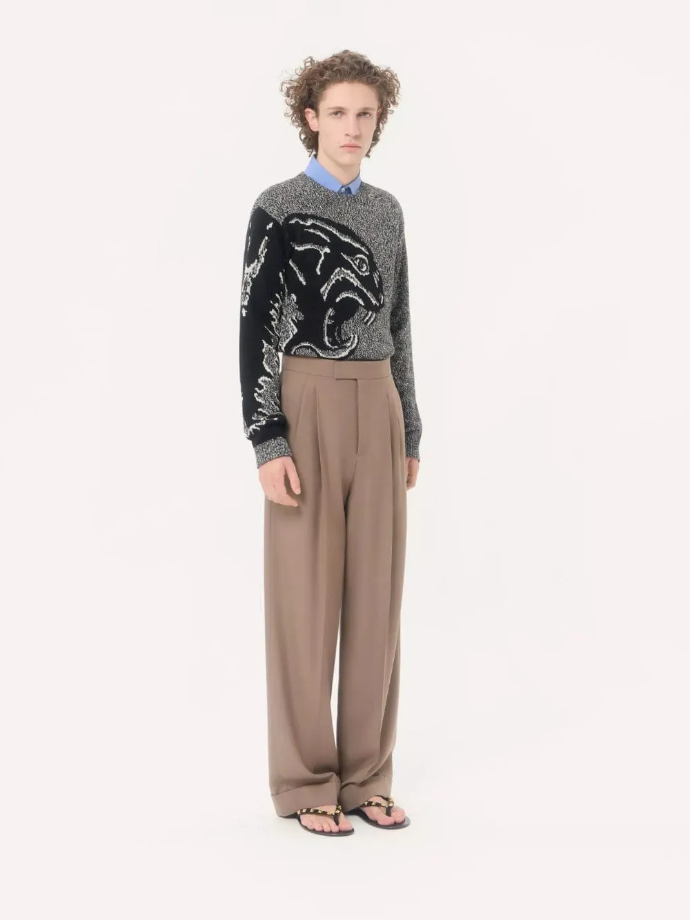 Beige Cuffed Natté Wool Trousers sold by Fashion Clinic product image thumbnail 2