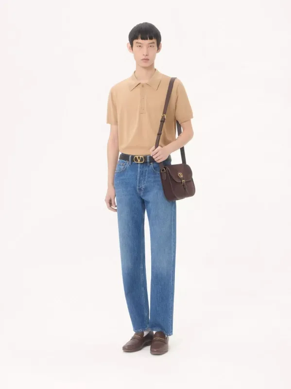 Beige Wool Polo with VLogo Embroidery made by Valentino Garavani