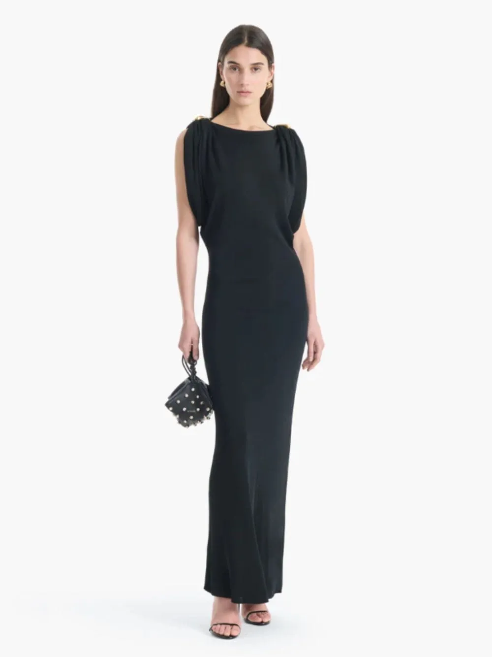 Black Henderson Draped Maxi Dress sold by Fashion Clinic
