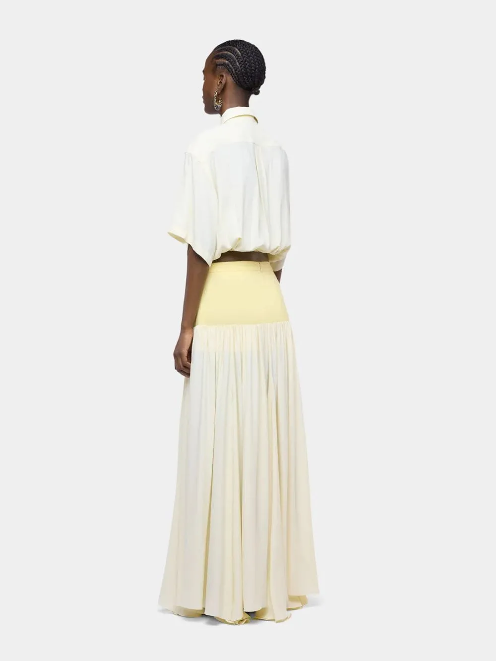 Yellow Cream Crepe de Chine Crop Shirt sold by Fashion Clinic product image thumbnail 3