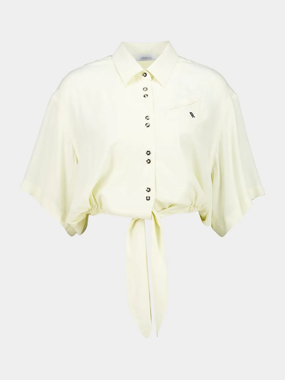 Yellow Cream Crepe de Chine Crop Shirt sold by Fashion Clinic product image thumbnail 2
