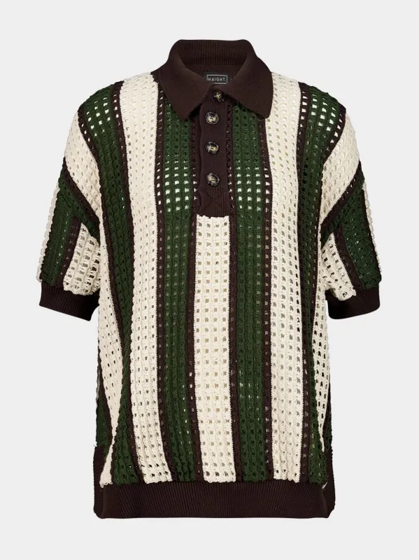 Olive Striped Open-Knit Polo made by Haight
