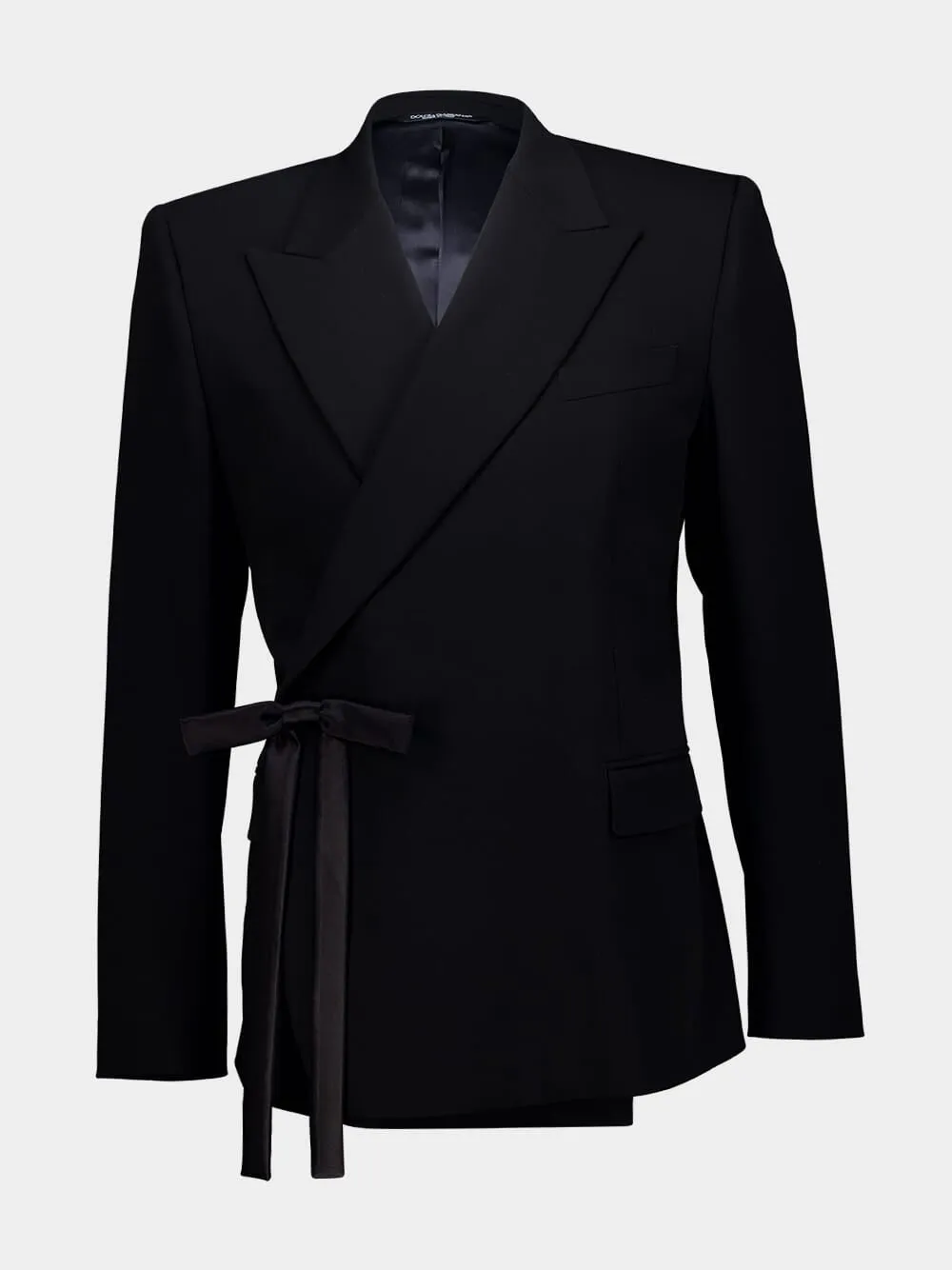 Black Wrap-Style Wool Blazer sold by Fashion Clinic