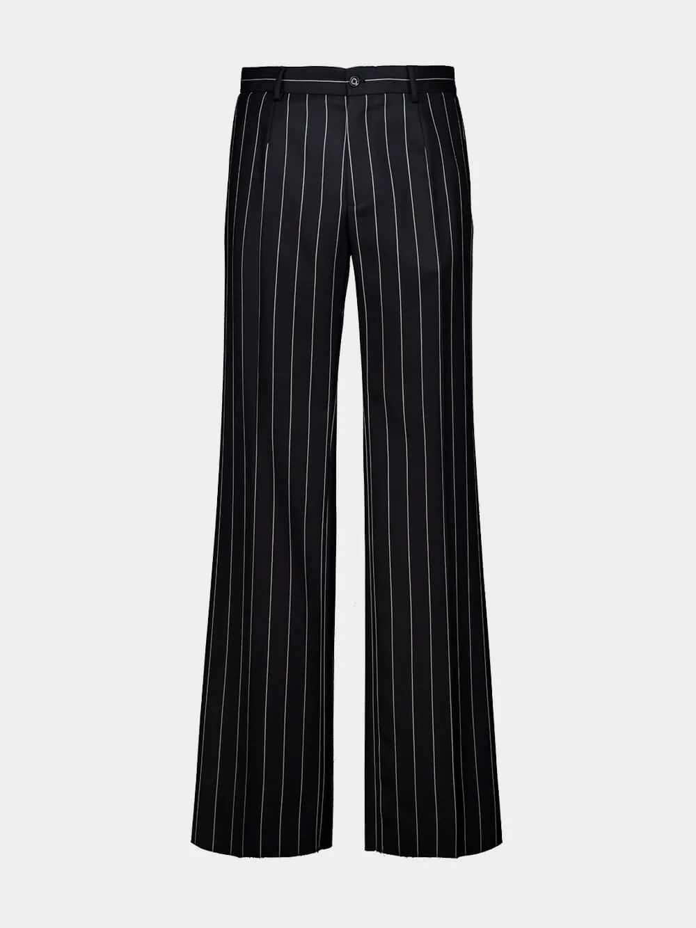 Black Pinstripe Wool Trousers sold by Fashion Clinic