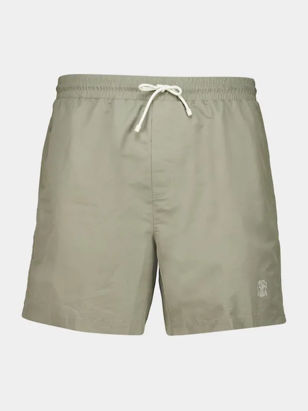 Khaki Green Nylon Swim Shorts made by Brunello Cucinelli