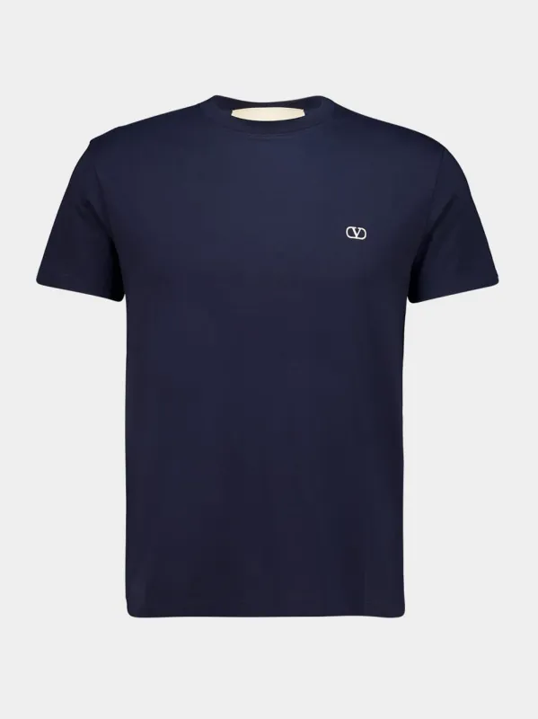 Navy Vlogo Cotton Crewneck T-Shirt made by Valentino Garavani