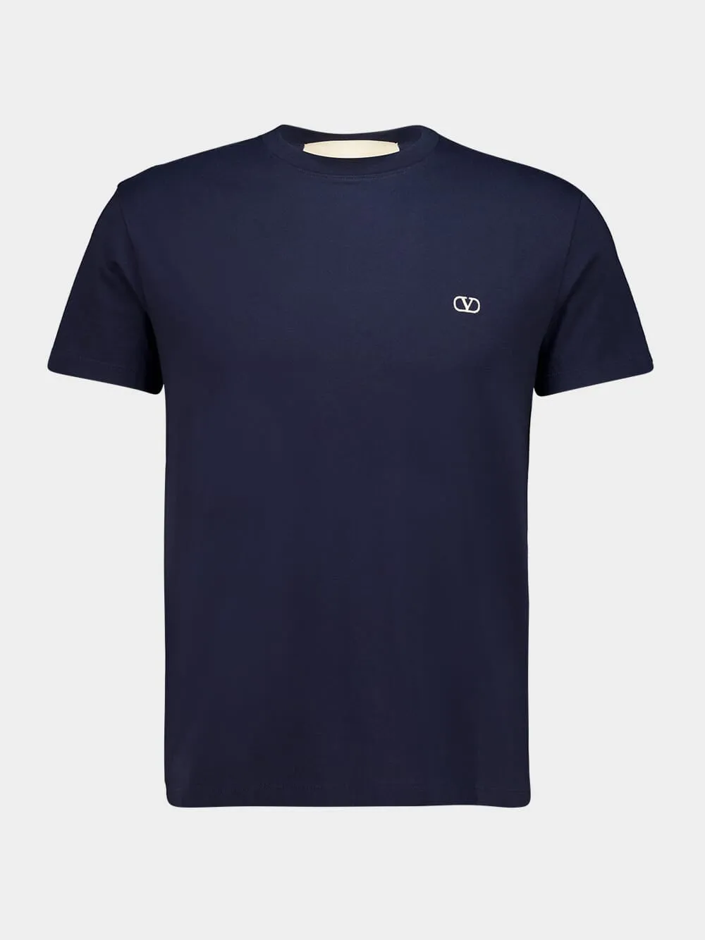 Navy Vlogo Cotton Crewneck T-Shirt sold by Fashion Clinic