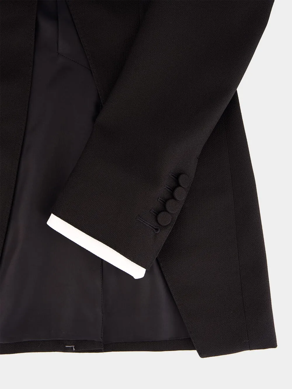 Black Collarless Sharp Wool Silk Panama Jacket sold by Fashion Clinic product image thumbnail 4