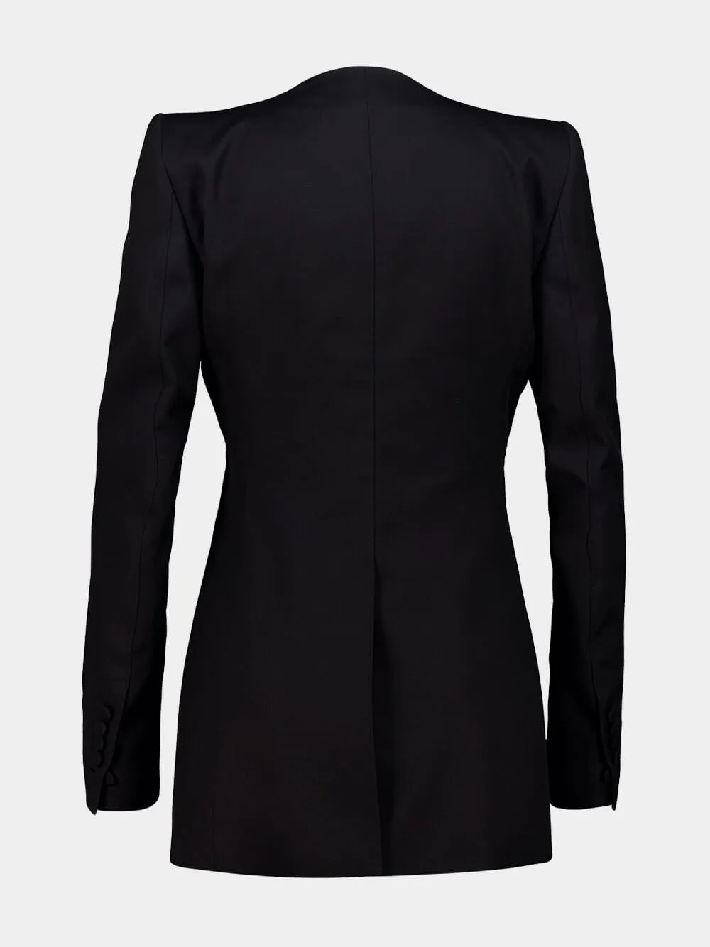 Black Collarless Sharp Wool Silk Panama Jacket sold by Fashion Clinic product image thumbnail 2