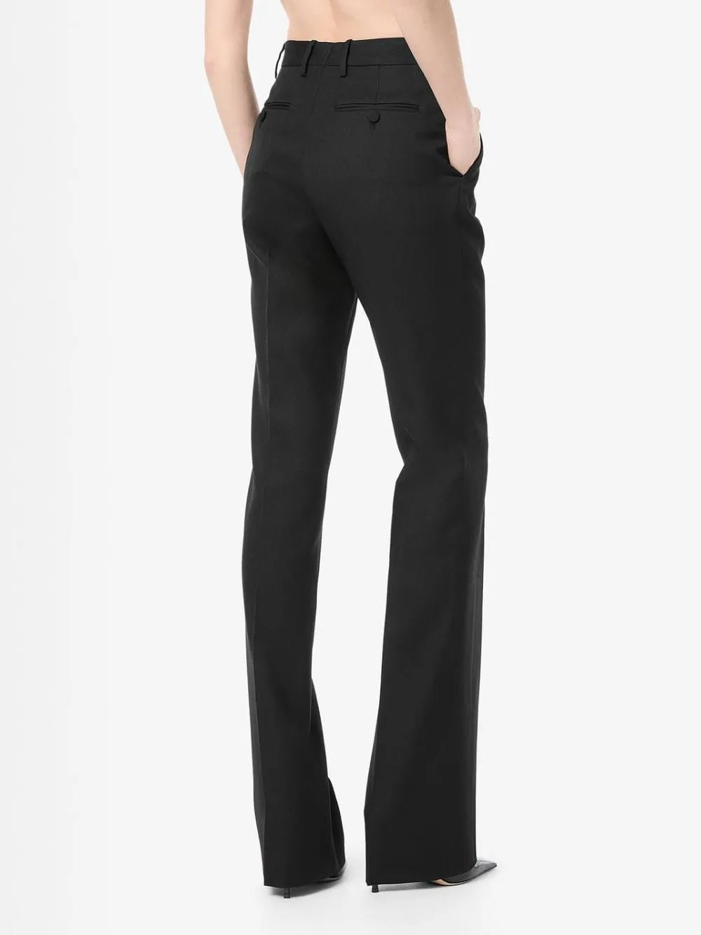 Black Wool Silk Blend Tailored Straight Pants sold by Fashion Clinic product image thumbnail 3