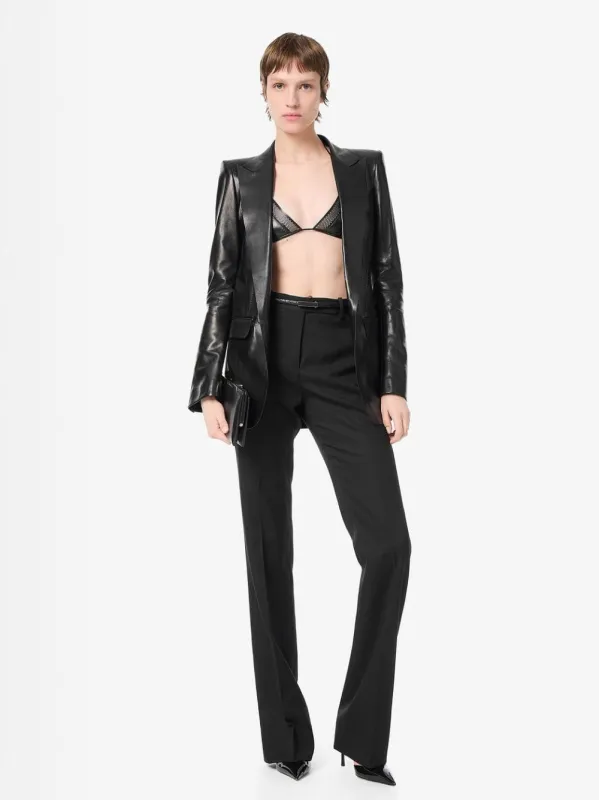 Black Wool Silk Blend Tailored Straight Pants made by Tom Ford