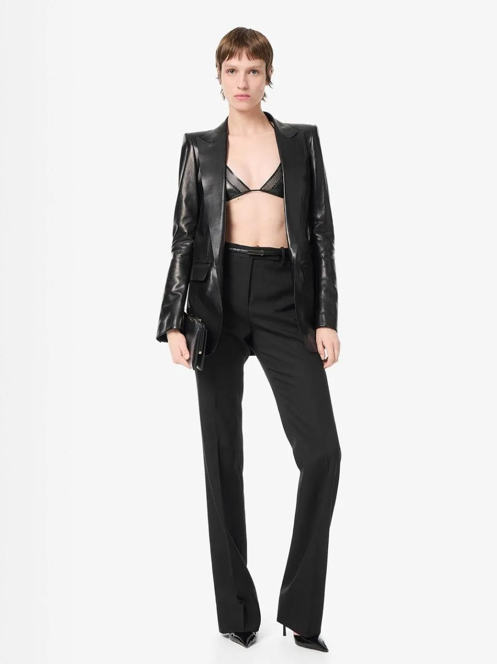 Black Wool Silk Blend Tailored Straight Pants sold by Fashion Clinic