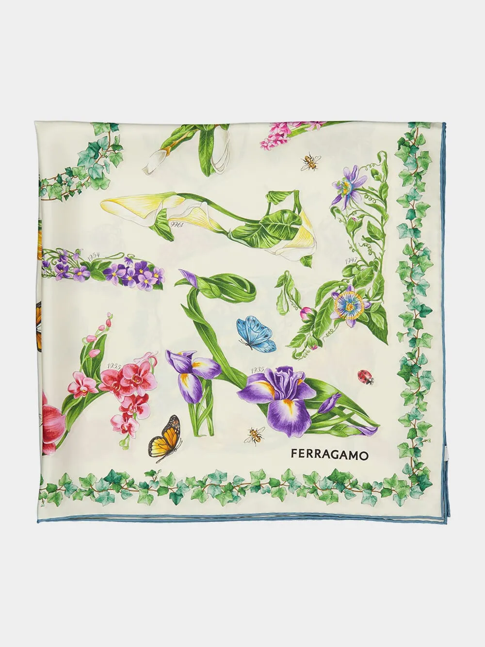 Ivory and Sky Blue Eden Shoes Print Silk Scarf sold by Fashion Clinic product image thumbnail 3