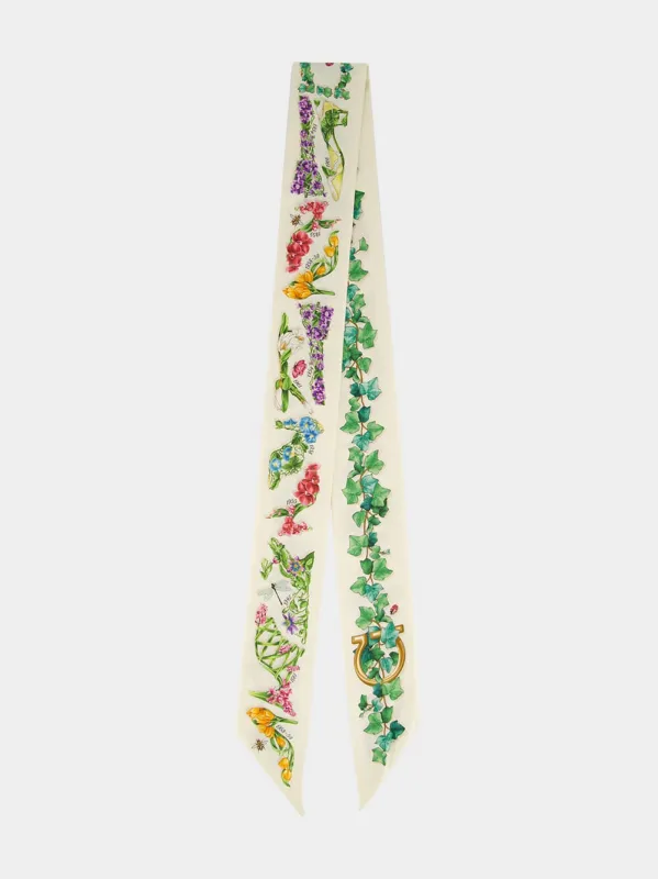 Ivory and Sky Blue Eden Shoes Print Silk Mini Bandeau made by Salvatore Ferragamo