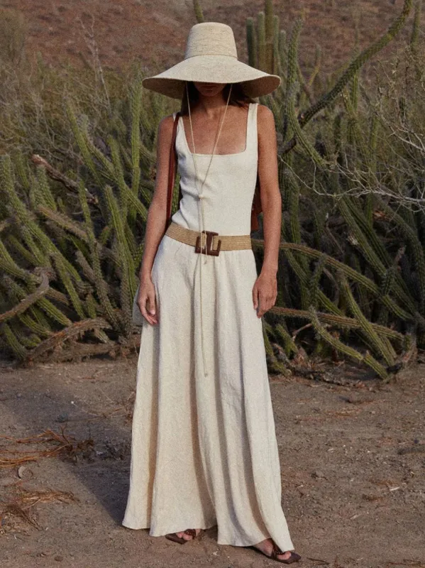 Ecru Mariner Rib Linen Maxi Dress made by Johanna Ortiz