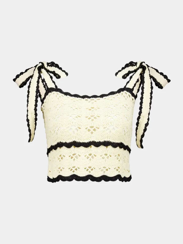 Cream and Black Aster Crochet Cotton Cami Top made by Zimmermann