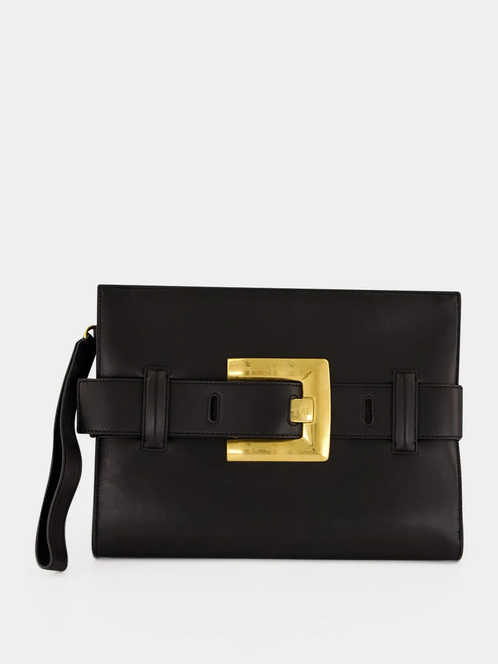 Black Anthem Smooth Leather Clutch sold by Fashion Clinic