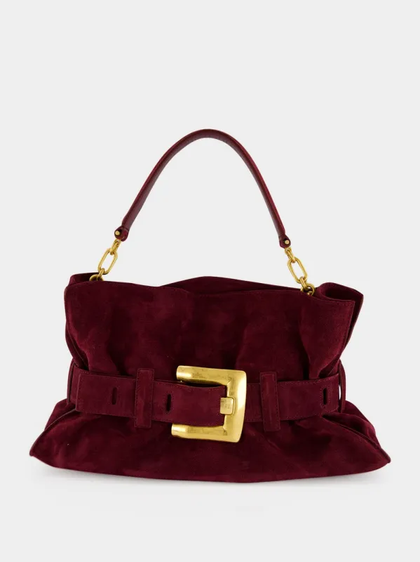Burgundy Anthem Medium Suede Leather Bag made by Balmain