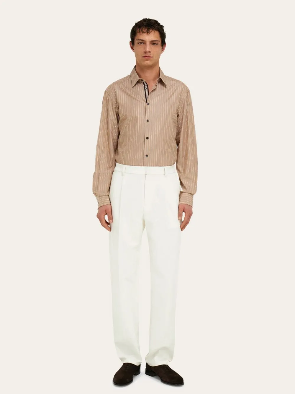 Ecru Tailored Cotton Cashmere Twill Trousers sold by Fashion Clinic