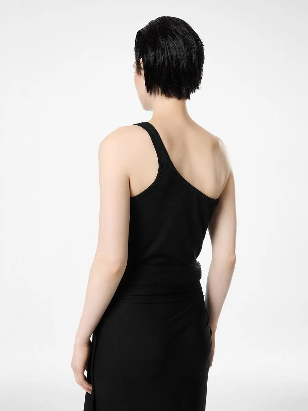 Black Silk Blend Rib Jersey One-Shoulder Top sold by Fashion Clinic product image thumbnail 3