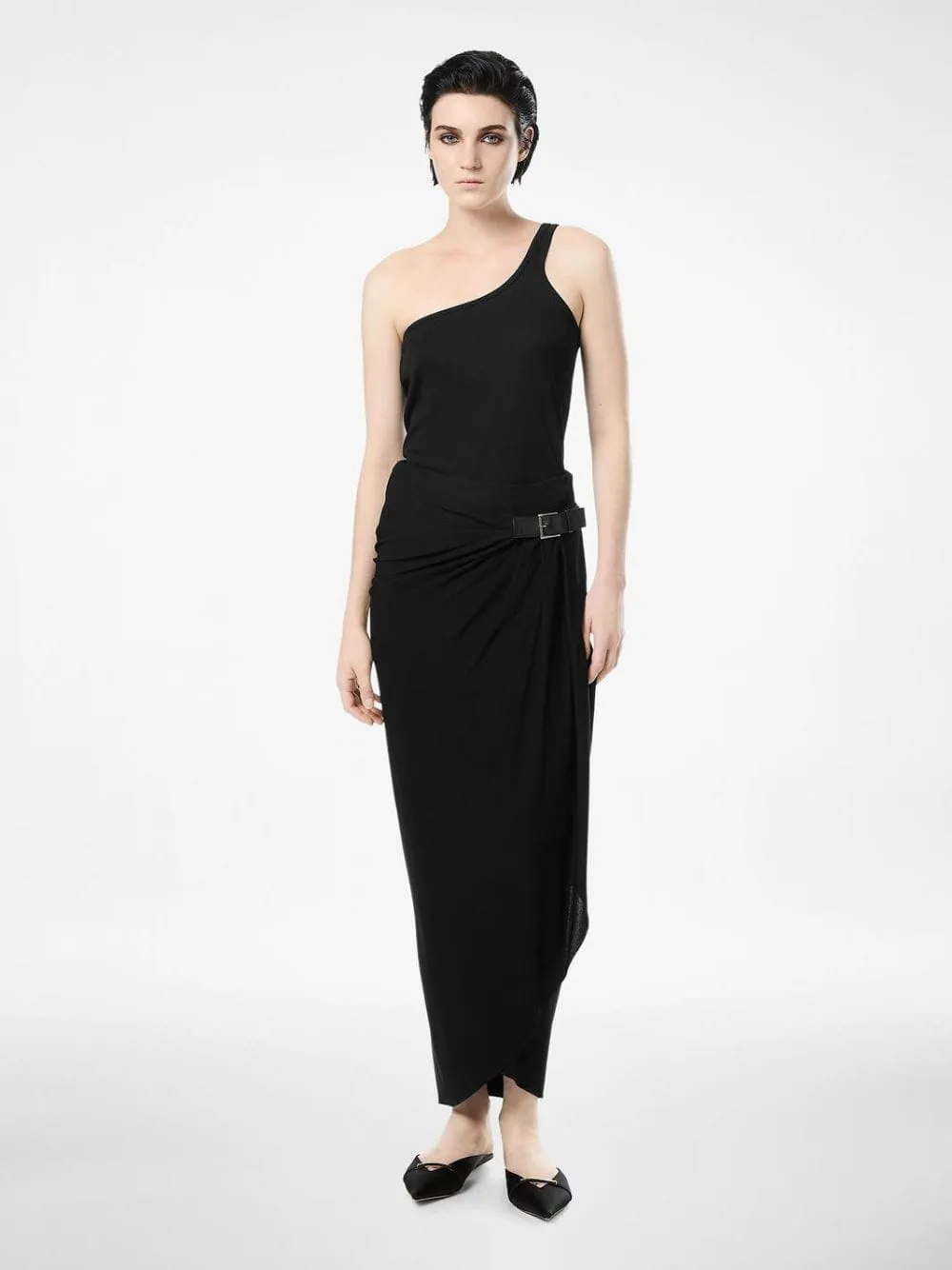 Black Silk Blend Rib Jersey One-Shoulder Top sold by Fashion Clinic