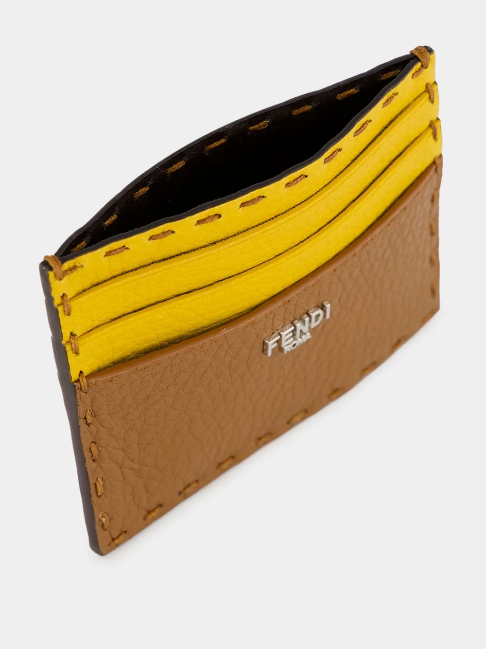 Brown and Sunflower Yellow Selleria Leather Card Case sold by Fashion Clinic product image thumbnail 4