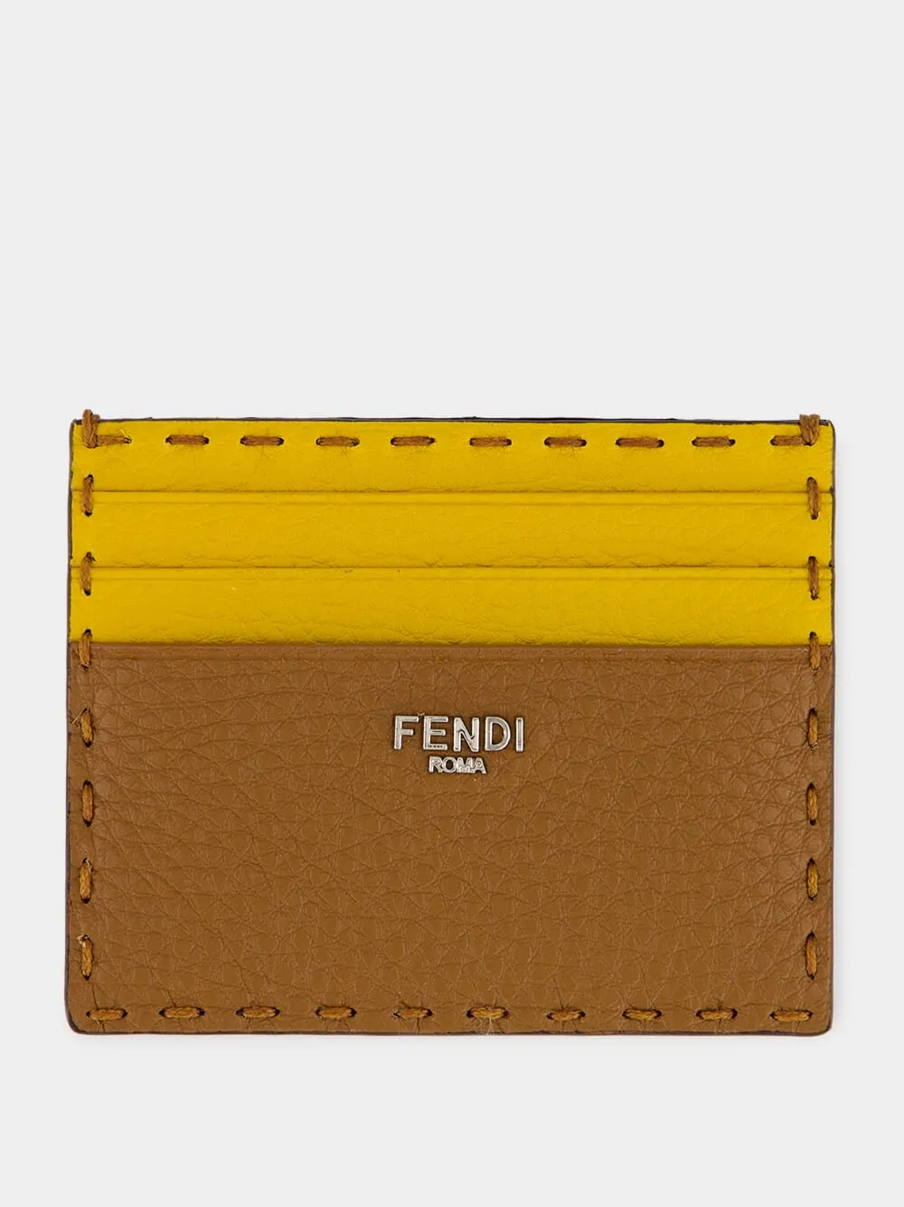Brown and Sunflower Yellow Selleria Leather Card Case sold by Fashion Clinic