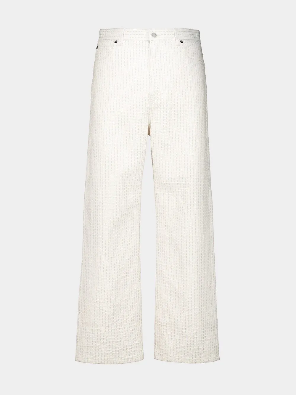 White Denim Jeans with Beige Topstitching sold by Fashion Clinic