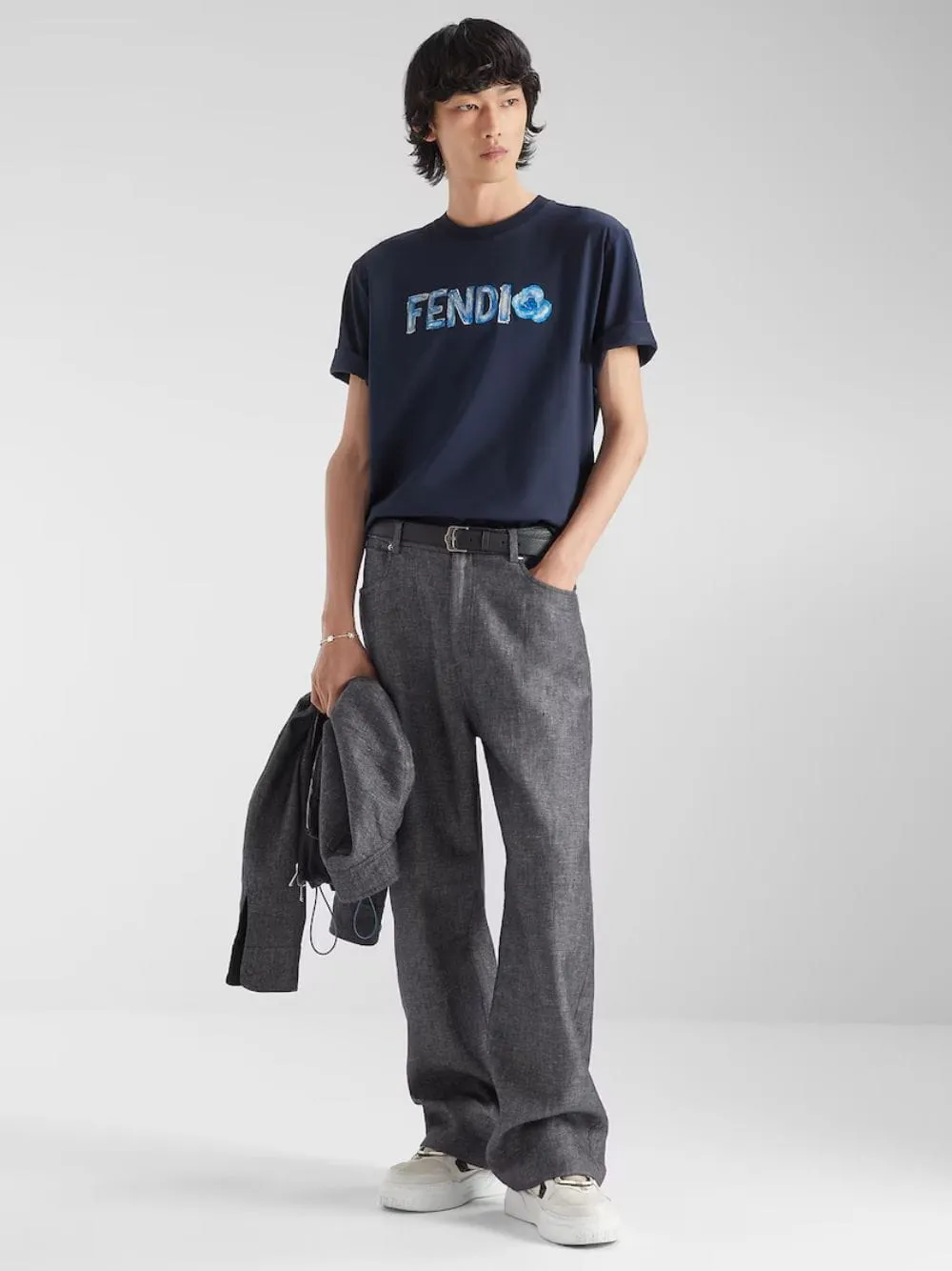 Navy Blue Cotton Flowers T-Shirt sold by Fashion Clinic