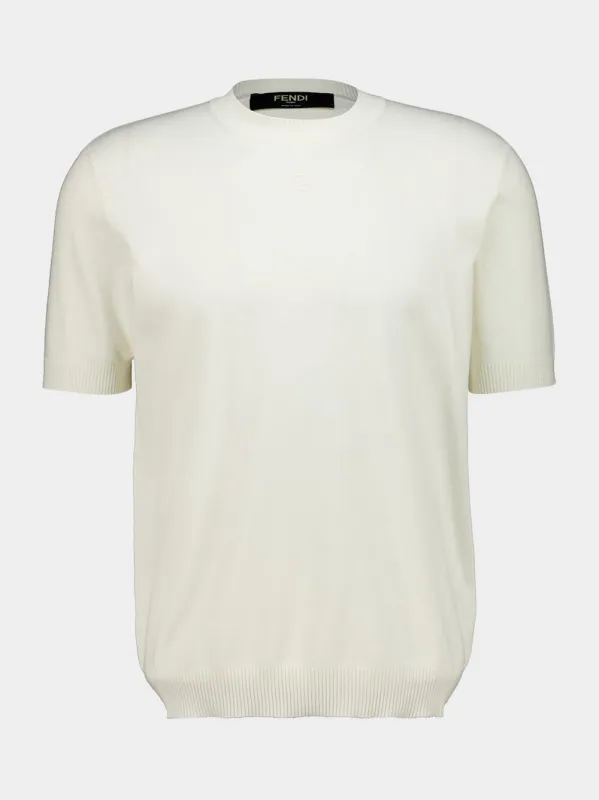 White Cotton and Cashmere Short-Sleeve Jumper made by Fendi