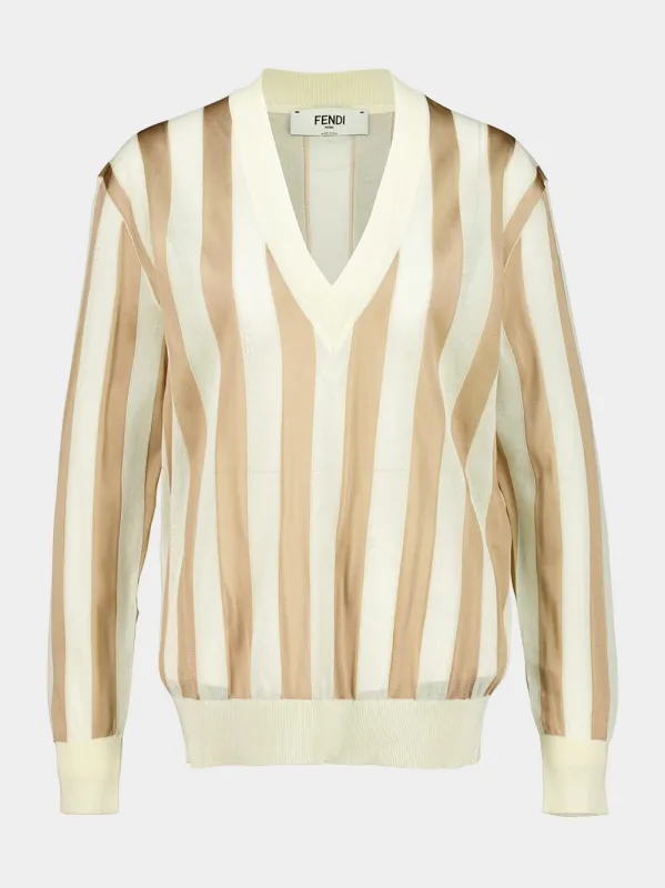 Beige Pequin Silk and Cotton Jumper made by Fendi