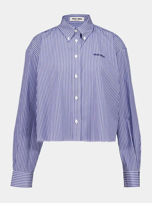 Blue Striped Cotton Shirt with Thread Embroidery made by Miu Miu